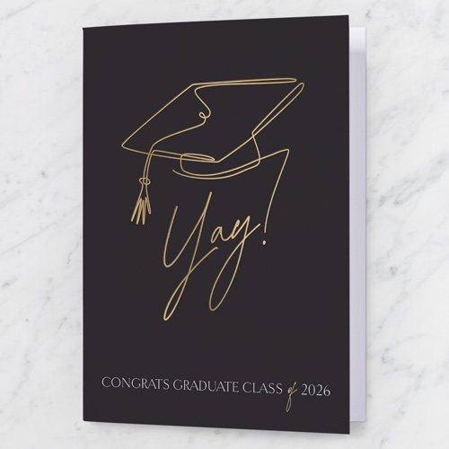 Illustrated Cap Graduation Greeting Card, Black, 5x7 Folded, Pearl Shimmer Cardstock, Square, Black
