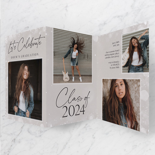 Bokeh Scholar Graduation Invitation, -Beige-Tri-Fold Card-2024