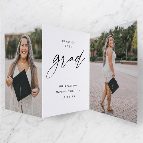 Stupendous Showcase Graduation Announcement, White, Trifold, Pearl Shimmer Cardstock