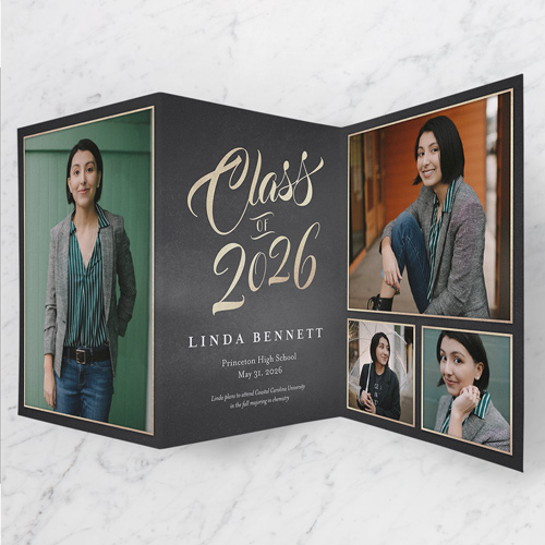 Graceful Type Graduation Announcement, Grey, Trifold, Matte, Folded Smooth Cardstock, Charcoal