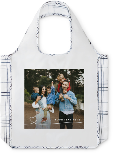 Line Art Heart Reusable Shopping Bag, Plaid, White