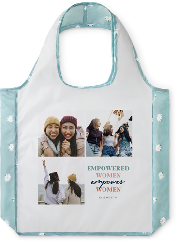 Empowered Women Reusable Shopping Bag, Floral, Blue