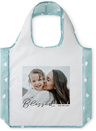 Blessed Calligraphy Reusable Shopping Bag, Floral, Black