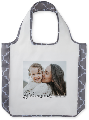 Blessed Calligraphy Reusable Shopping Bag, Classic Mosaic, Black