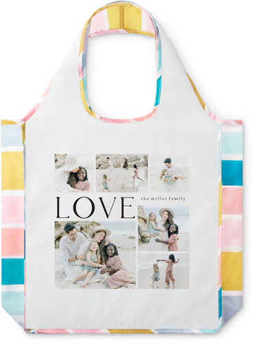 Classic Love Collage Reusable Shopping Bag, Stripe, Black, black