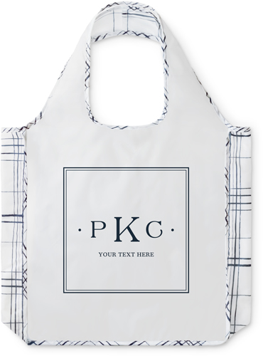 Classic Trio Monogram Reusable Shopping Bag, Plaid, White