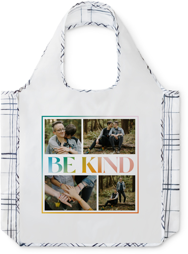 Rainbow Frame Be Kind Reusable Shopping Bag, Plaid, White