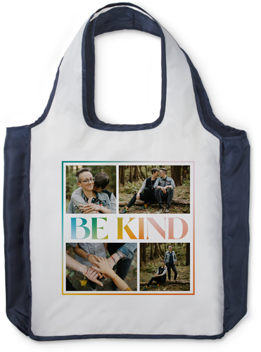 Rainbow Frame Be Kind Reusable Shopping Bag, True Blue, White