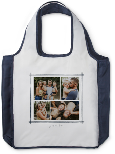 Simple Rustic Border Reusable Shopping Bag, True Blue, White, white