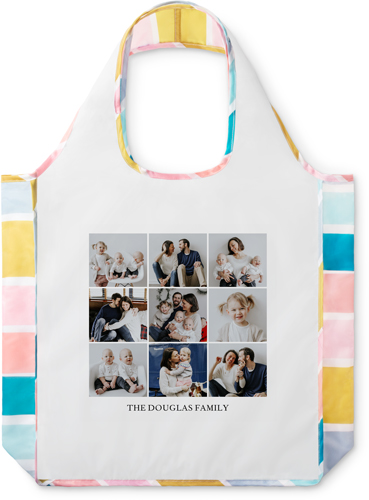 Grid Gallery of Nine Reusable Shopping Bag, Stripe, Multicolor