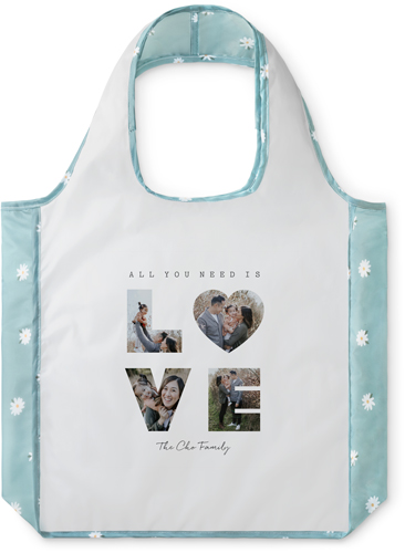 Love Reusable Shopping Bag, Floral, White