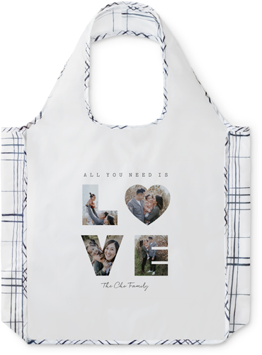 Love Reusable Shopping Bag, Plaid, White, white