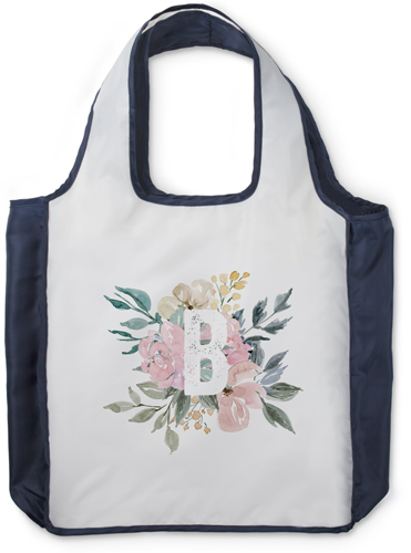 Floral Initial Reusable Shopping Bag, True Blue, Pink