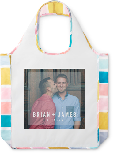 Frosted Classic Frame Reusable Shopping Bag, Stripe, White, white