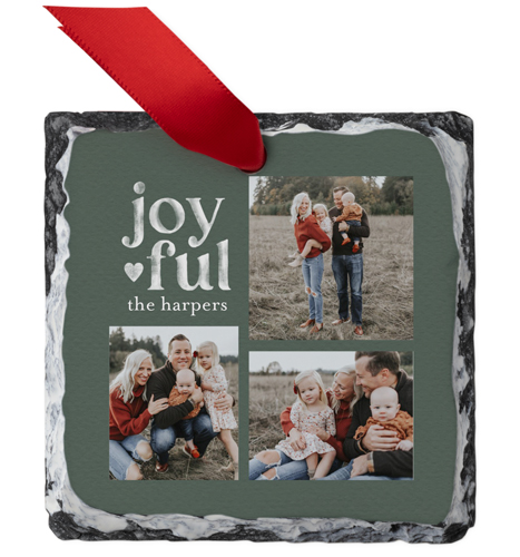 Joyful Chalk Slate Ornament, Green, Square Ornament