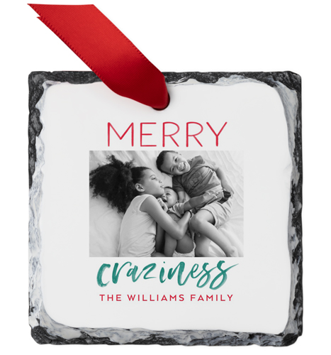 Merry Craziness Slate Ornament, Red, Square, fire engine