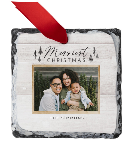 White Rustic Christmas Slate Ornament, White, Square