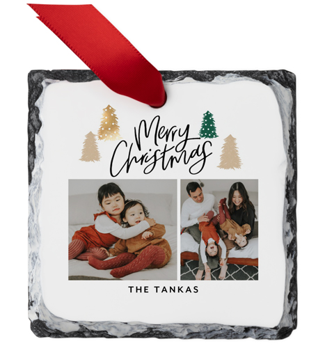 Woodsy Trees Slate Ornament, White, Square