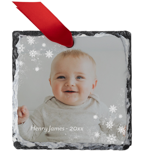 Dusted Snowflakes Slate Ornament, White, Square Ornament