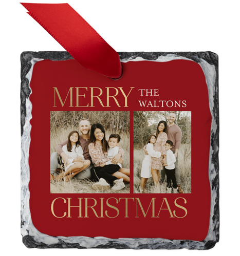 Elegant Christmas Slate Ornament, Red, Square