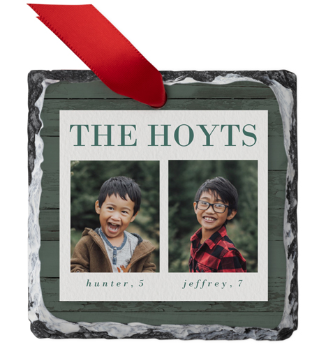 Green Wood Frame Slate Ornament, Blue, Square, lake