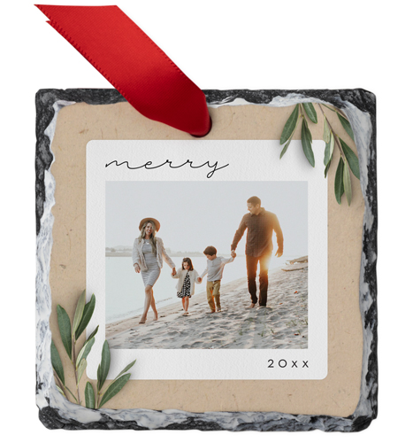 Olive Branch Frame Slate Ornament, White, Square