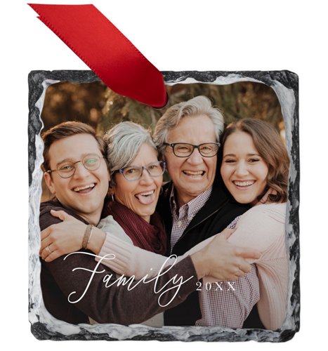 Family Script Slate Ornament, White, Square Ornament