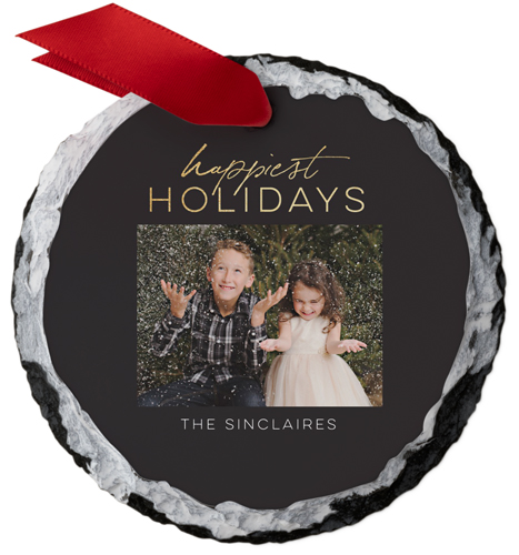 Modern Holiday Frame Slate Ornament, Gray, Circle
