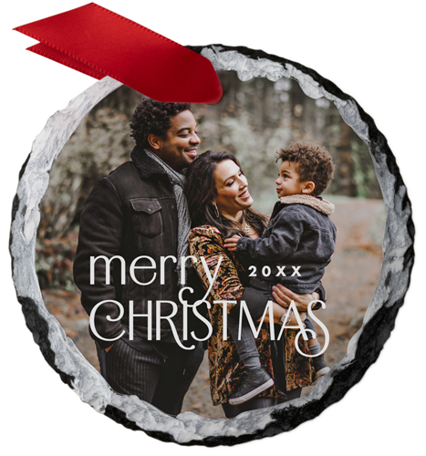 Christmas Deco Slate Ornament, White, Circle, white