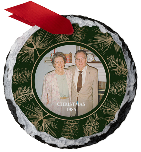 Golden Pines Frame Slate Ornament, Green, Circle