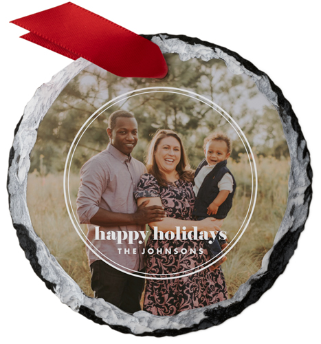 Line Border Slate Ornament, White, Circle