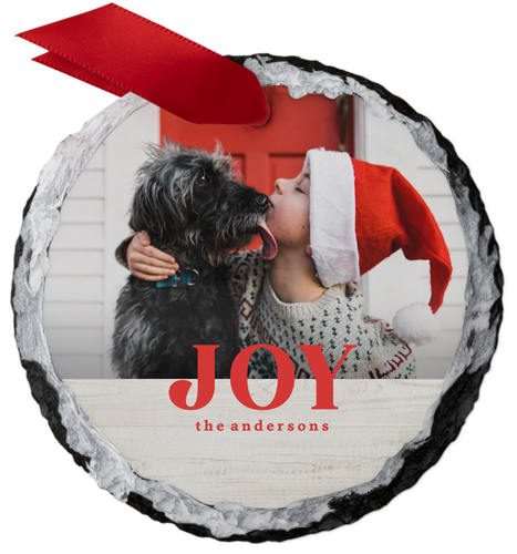 Wooden Joy Slate Ornament, Red, Circle