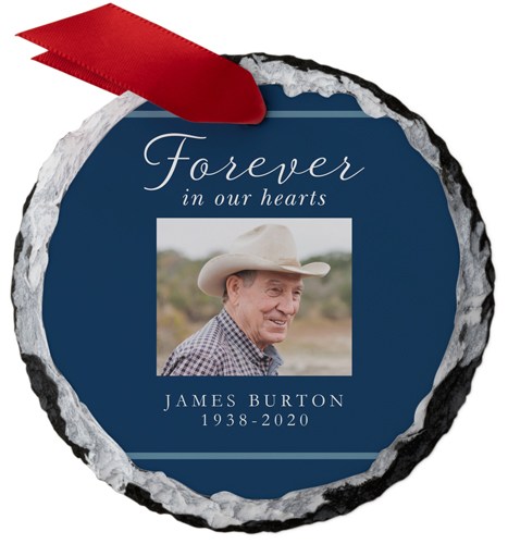 Forever in Our Heart Slate Ornament, Blue, Circle