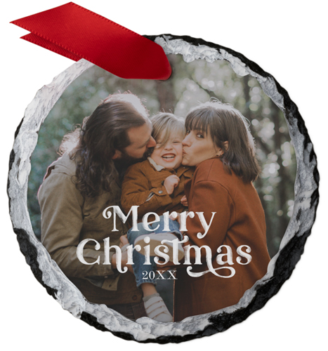 Contemporary Greetings Slate Ornament, White, Circle, white