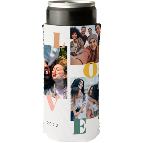 Bold Letter Love Slim Can Cooler, Slim Can Cooler, White