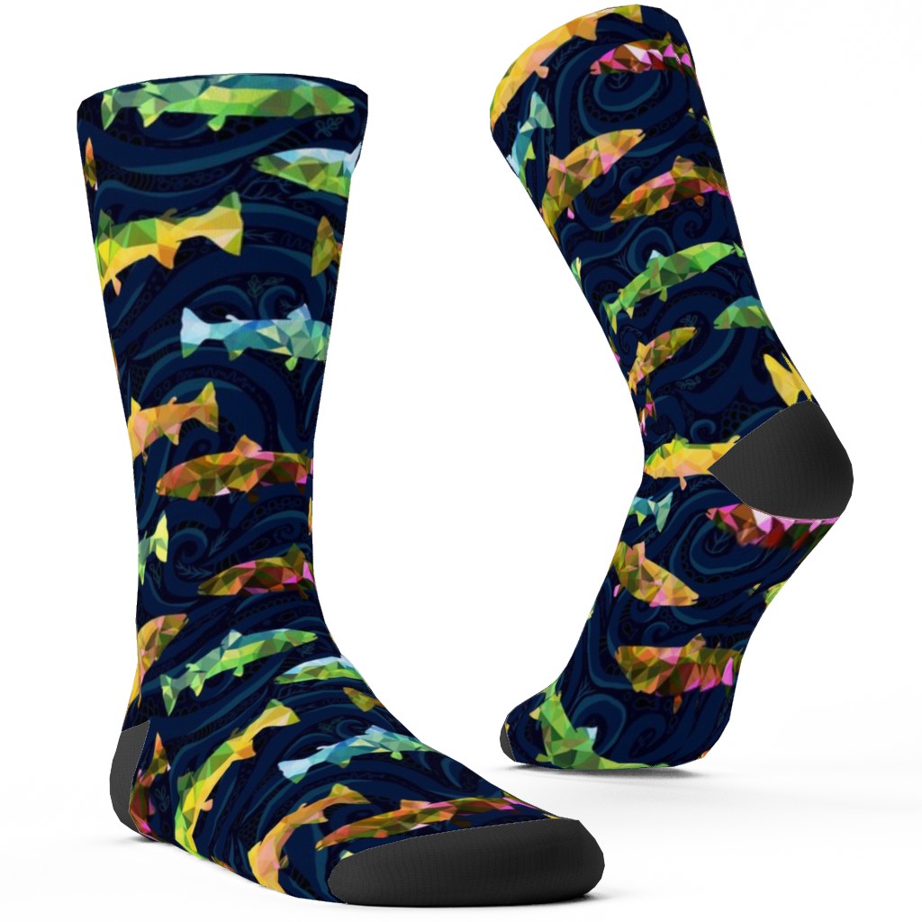 Hillside Rainbow Salmon - Multi on Dark Custom Socks, Multicolor