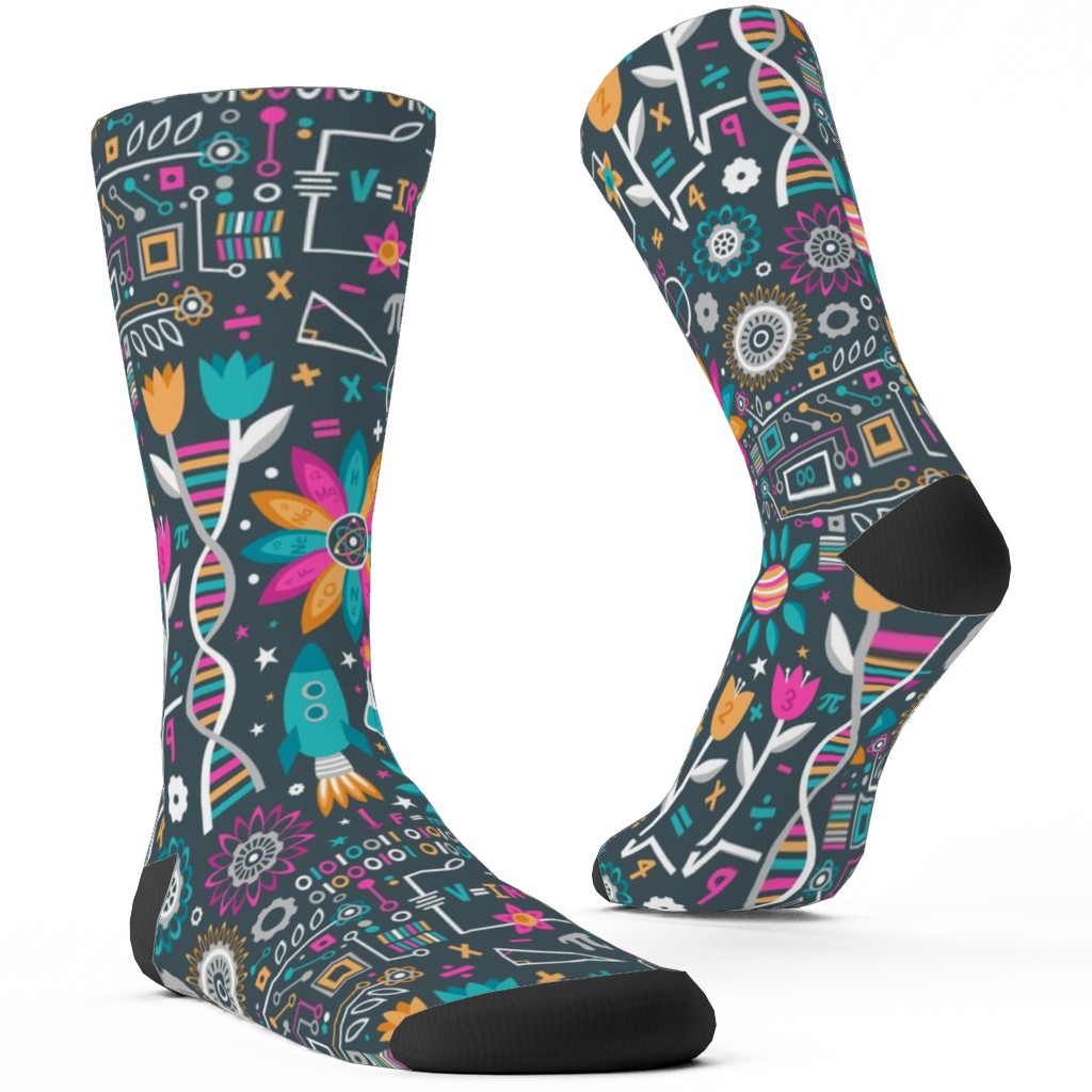 Flowers and Stem Custom Socks, Multicolor, Orange Dream