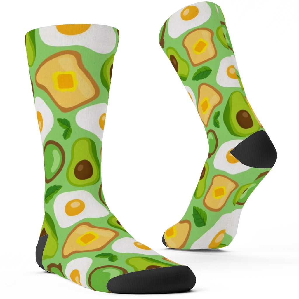 Deconstructed Avocado Toast - Green Custom Socks, Green, Classic Green