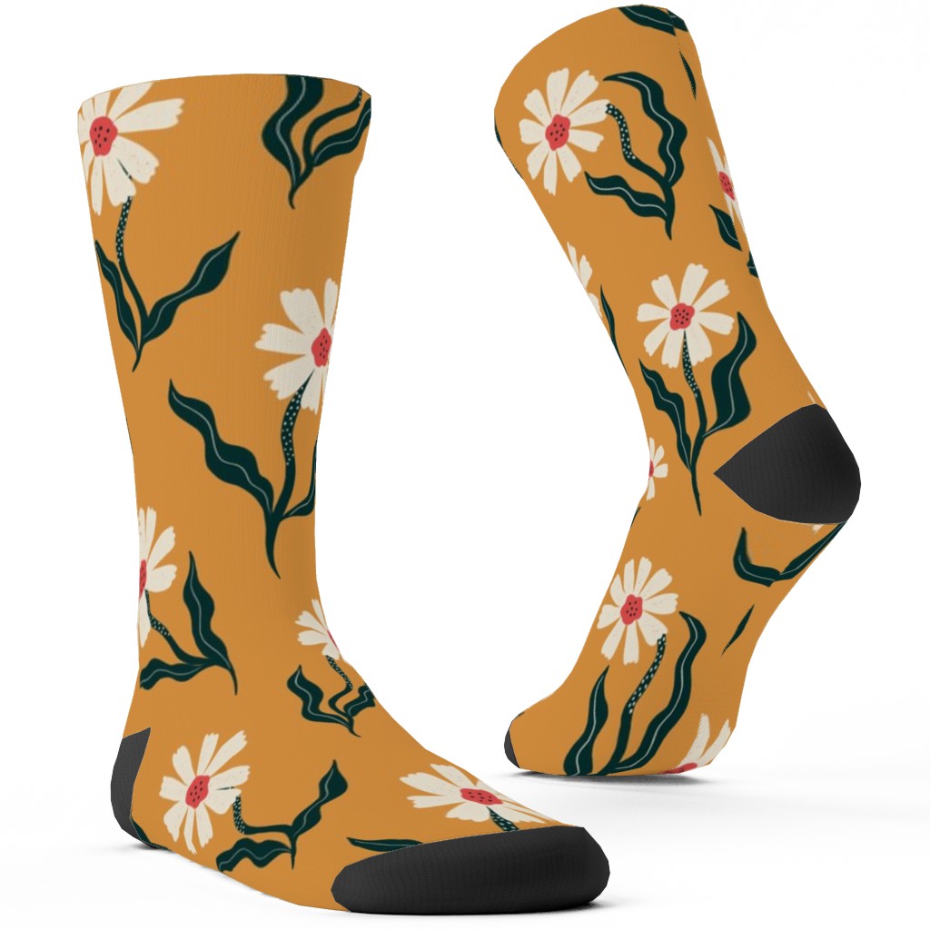 Flower Power - Orange Custom Socks, Yellow