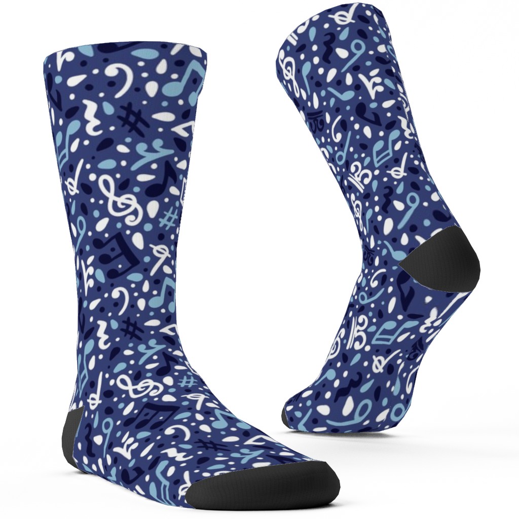 Music Notes and the Blues Custom Socks, Blue