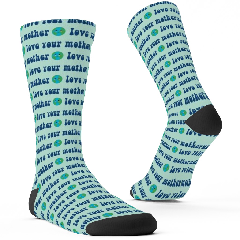 Love Your Mother - Earth Day - Mint Custom Socks, Blue, True Blue