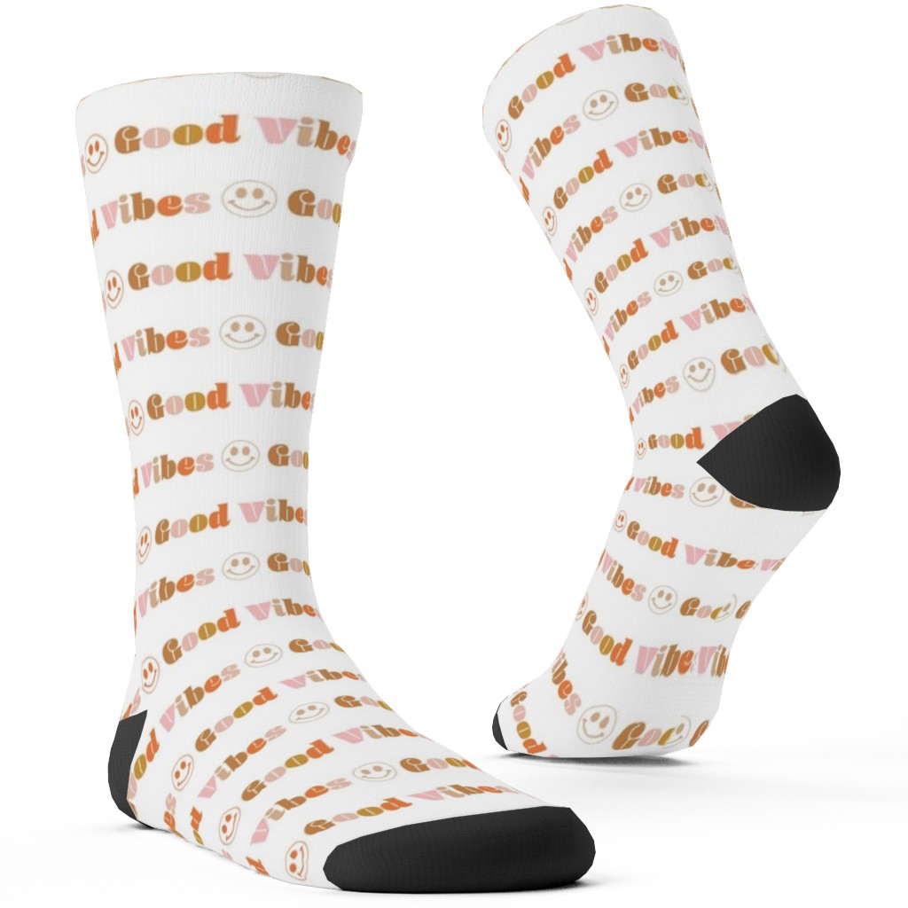 Good Vibes - Neutral Custom Socks, Beige, Pearl
