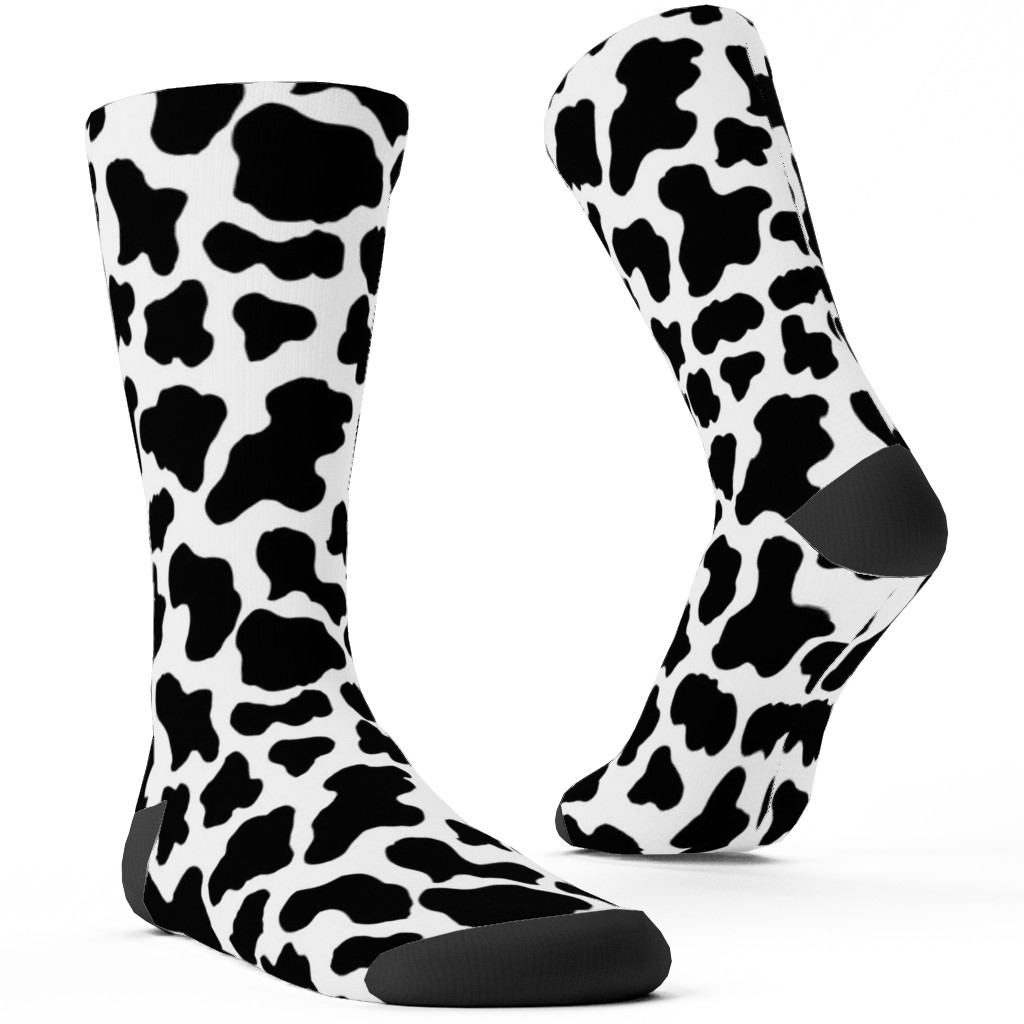 Cow Print - Black and White Custom Socks, Black