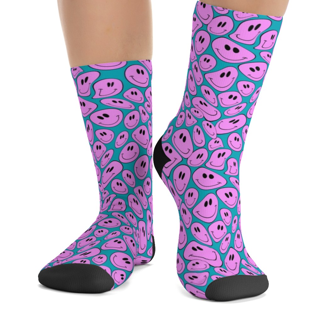 Purple Flower Smiley Face Socks - Others