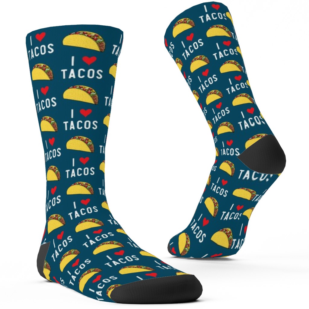 I Heart Tacos Custom Socks, Blue, True Blue