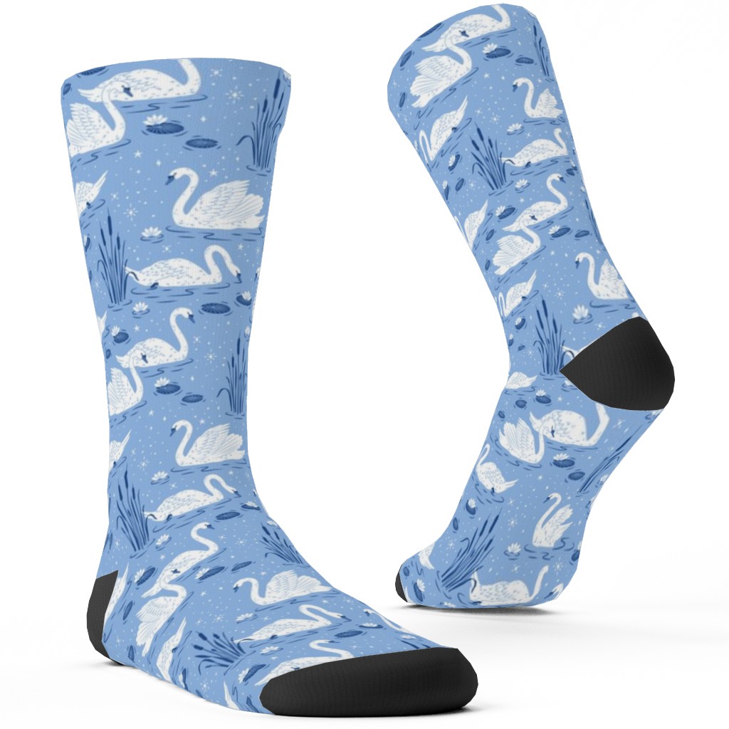 Summer Swans Custom Socks, Blue, Light Blue
