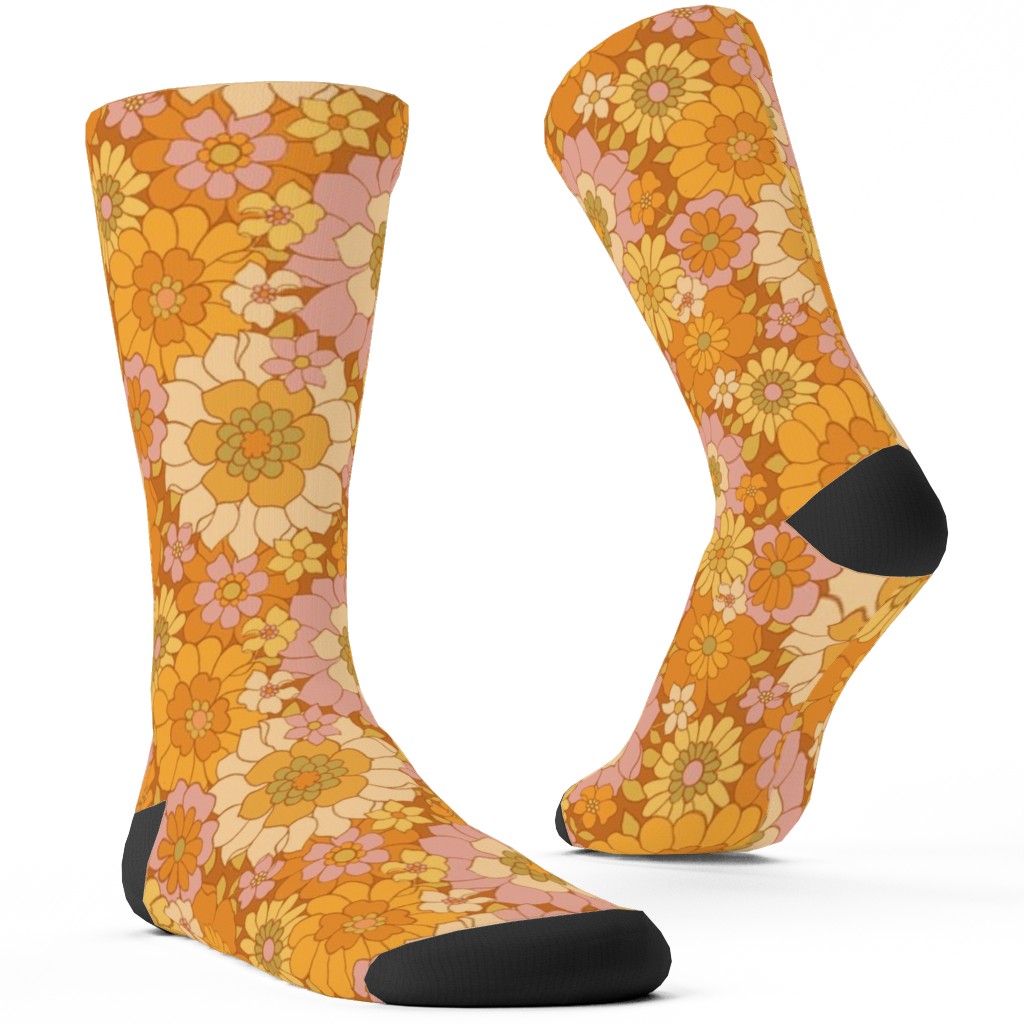 Avery Retro Floral Custom Socks, Orange