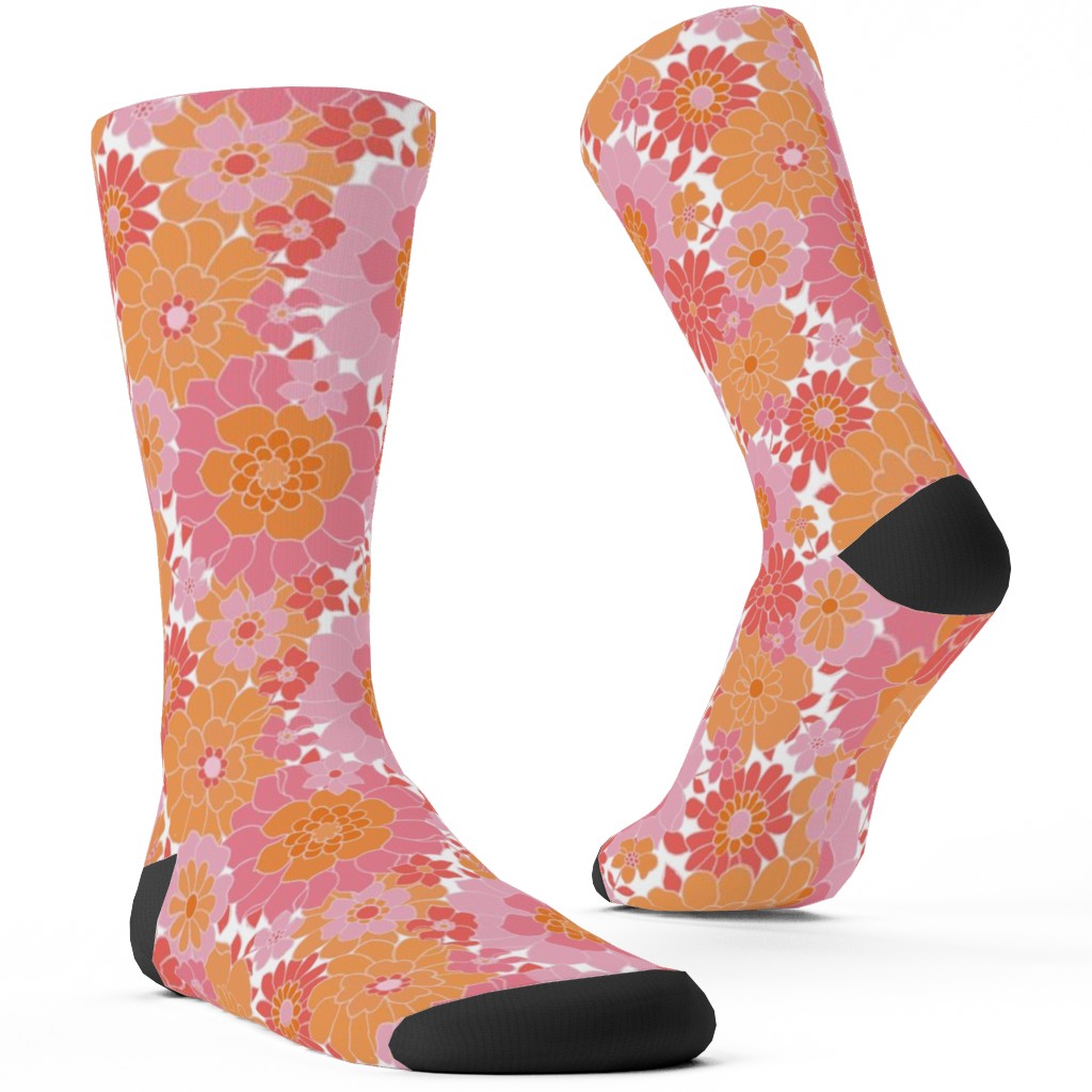 Avery Retro Floral Custom Socks, Pink, Wild Posies