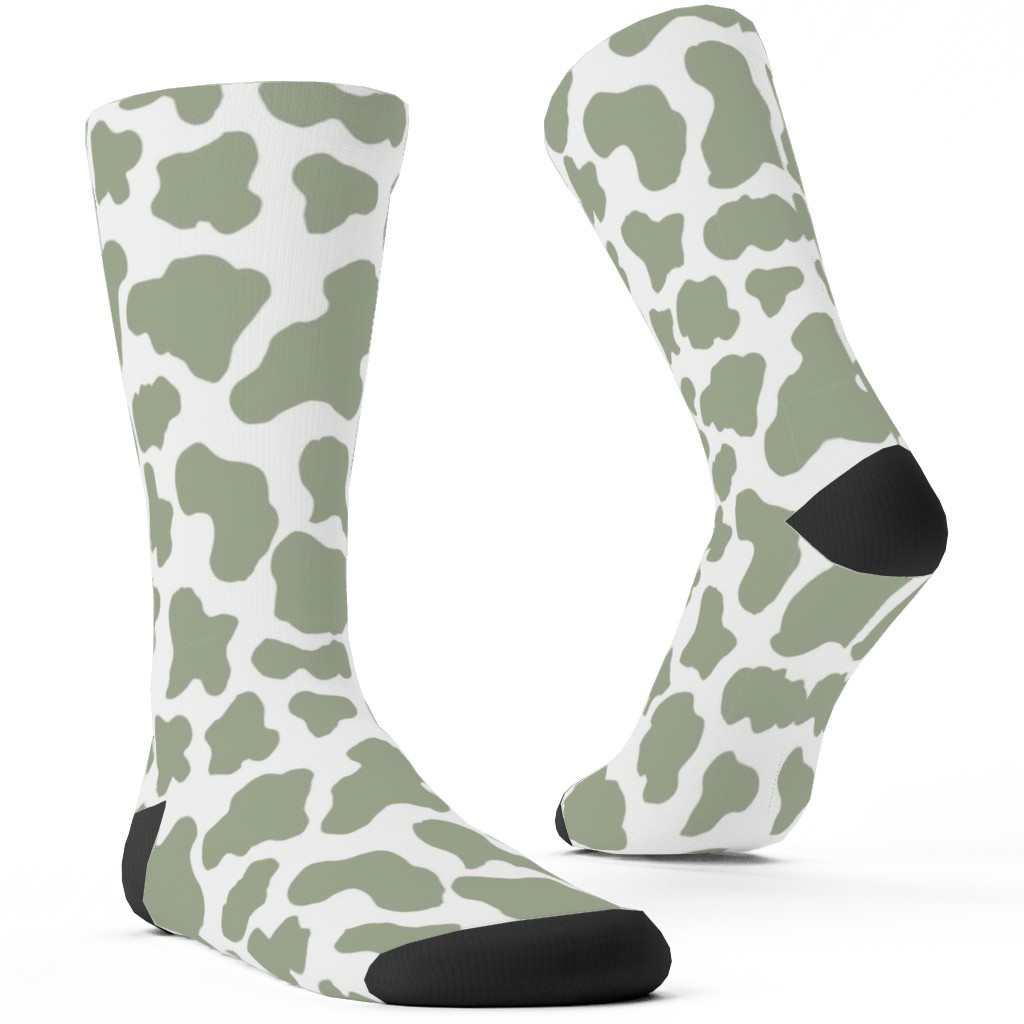 Cow Print Custom Socks, Green