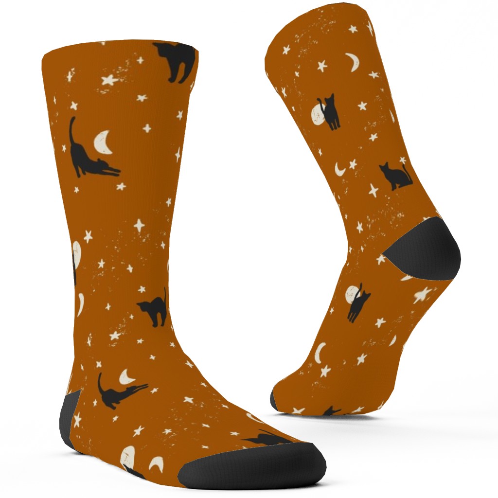 Black Cats - Burnt Orange Custom Socks, Orange, Orange